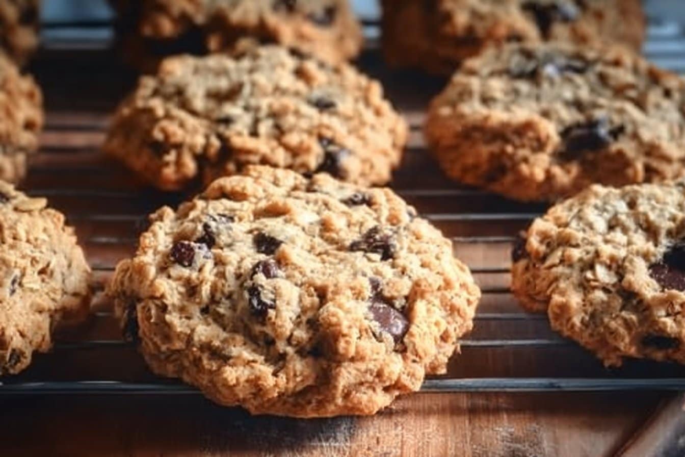 Chewy and Plump Oatmeal Peanut Butter Chocolate Chip Cookies