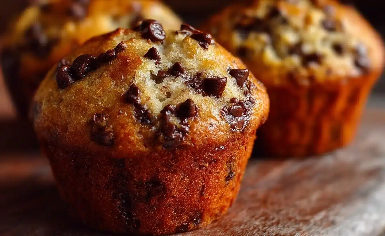 Delicious chocolate chip banana muffins fresh out of the oven