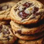 Brown Butter Sourdough Discard Chocolate Chip Cookies on a plate