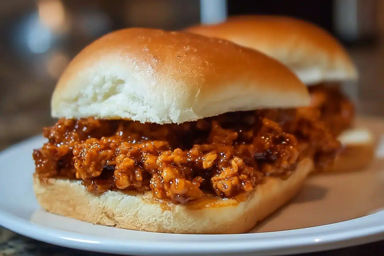 Cajun Chicken Sloppy Joes served on a plate with fresh toppings