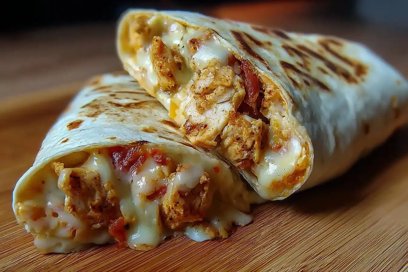 Delicious Cheesy Garlic Chicken Wraps with fresh ingredients