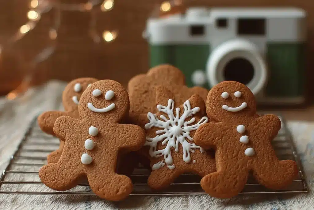 Chewy gingerbread cutout cookies decorated for the holidays