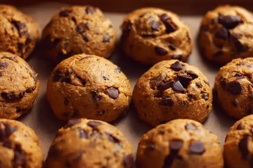 Chewy pumpkin chocolate chip cookies fresh out of the oven