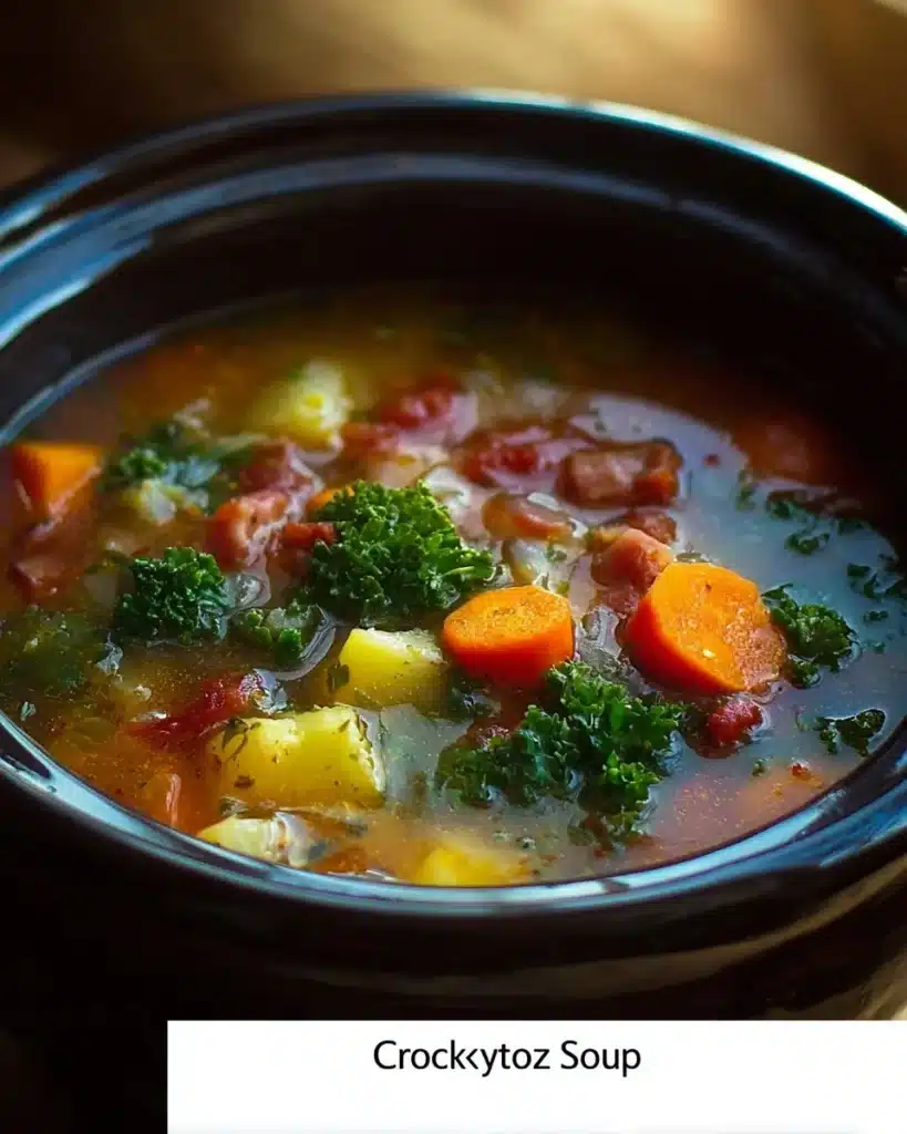 Delicious bowl of cozy Crockpot soup in a rustic bowl