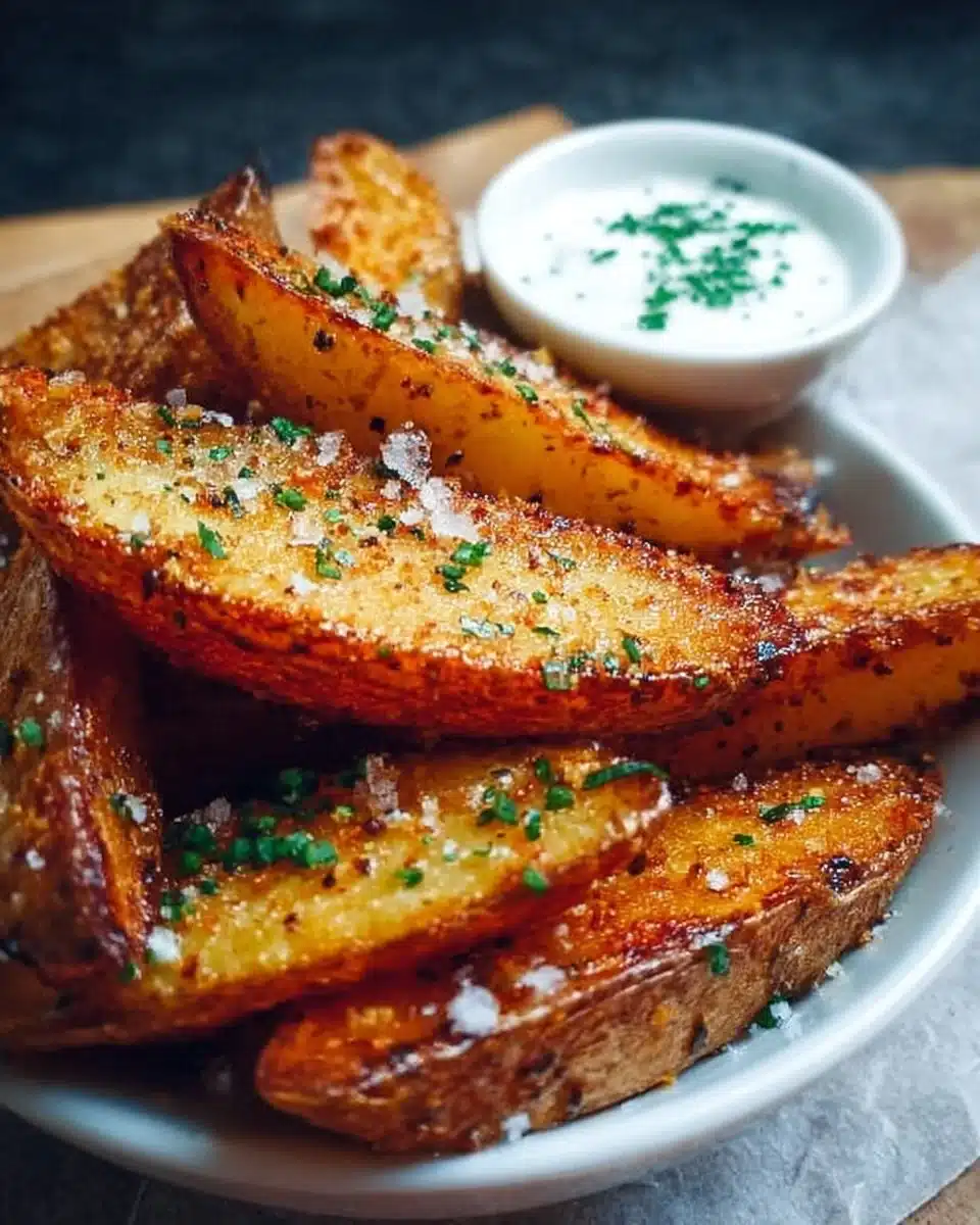 Crispy potato wedges served with dipping sauce