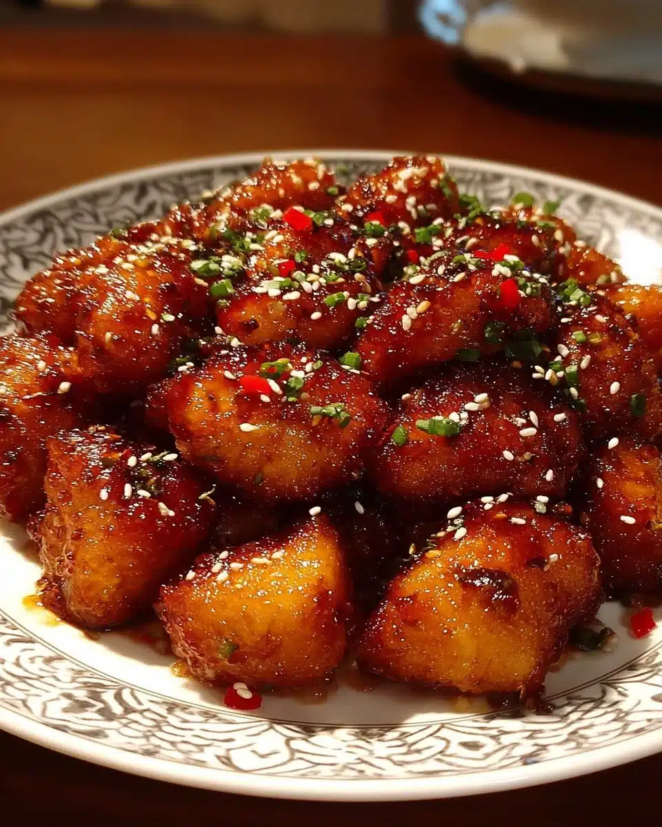 Delicious honey garlic chicken bites served in a bowl