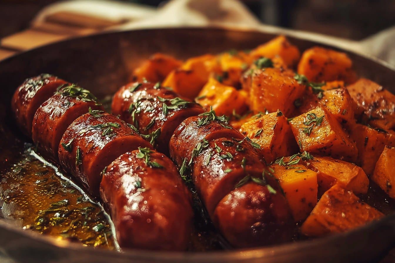 Honey Garlic Sausage with Sweet Potatoes