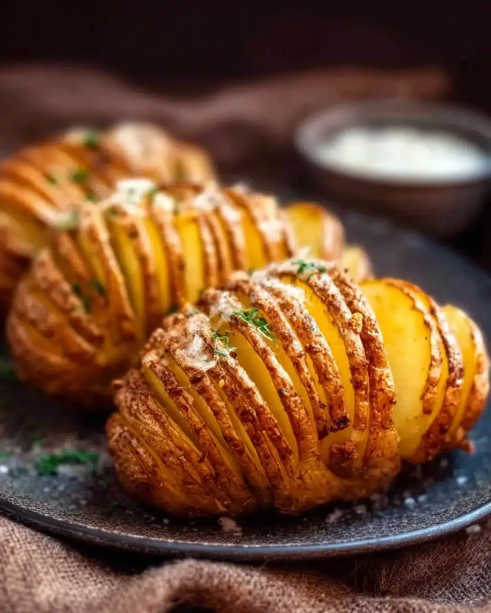 Crispy Hasselback Potatoes garnished with herbs and spices