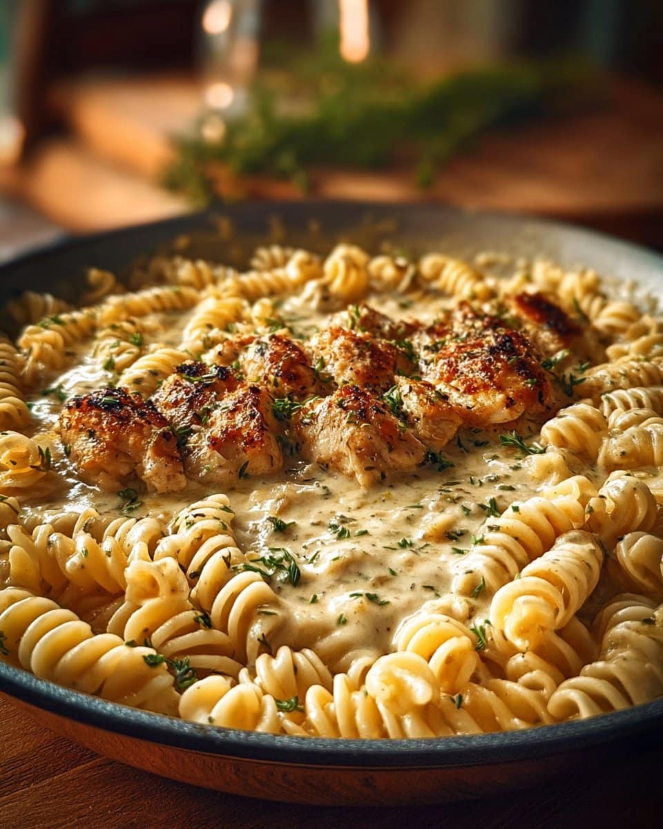 Creamy Garlic Butter Chicken & Rotini in Parmesan Sauce