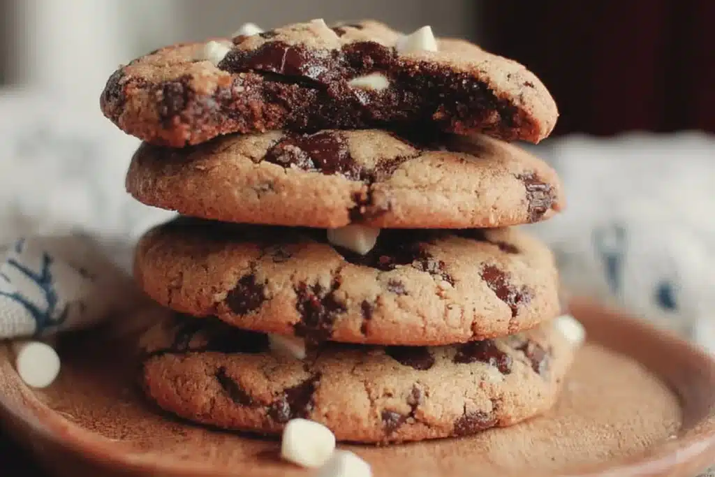Delicious inside out chocolate chip cookies with melted chocolate chips