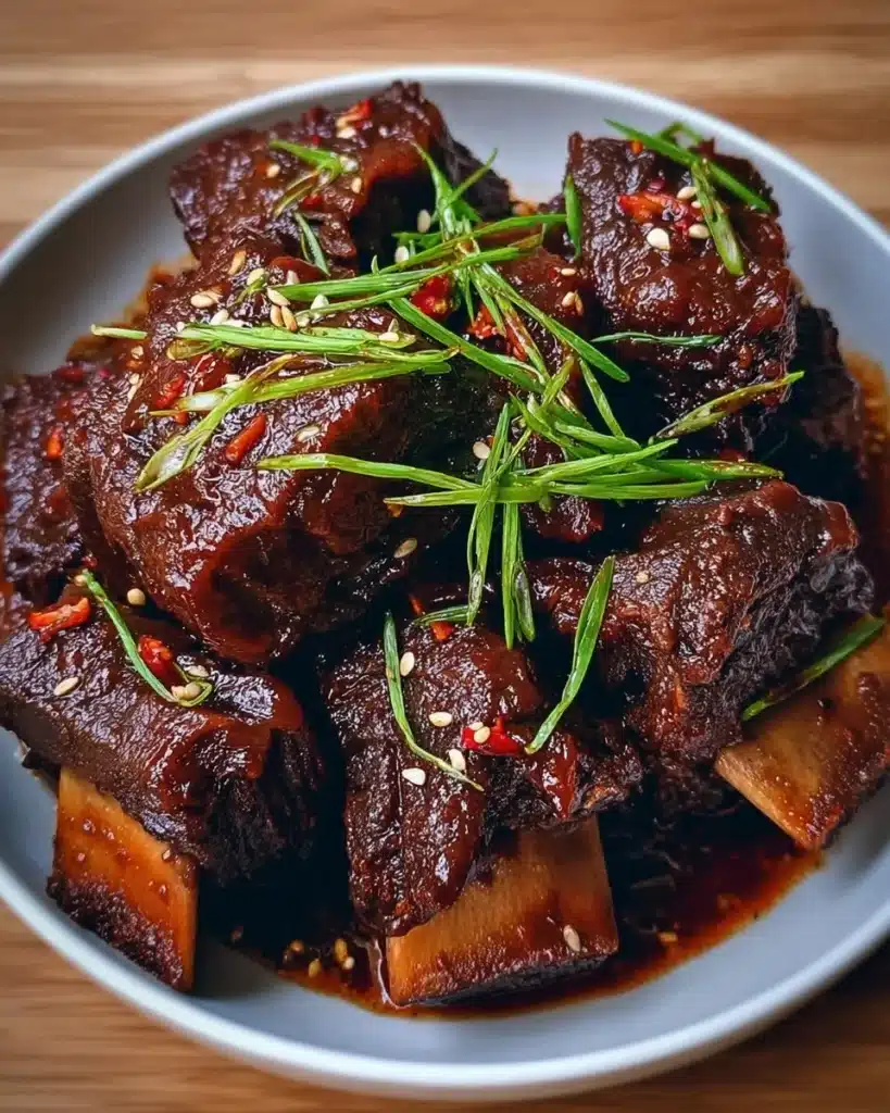 Korean braised beef short ribs served with side dishes