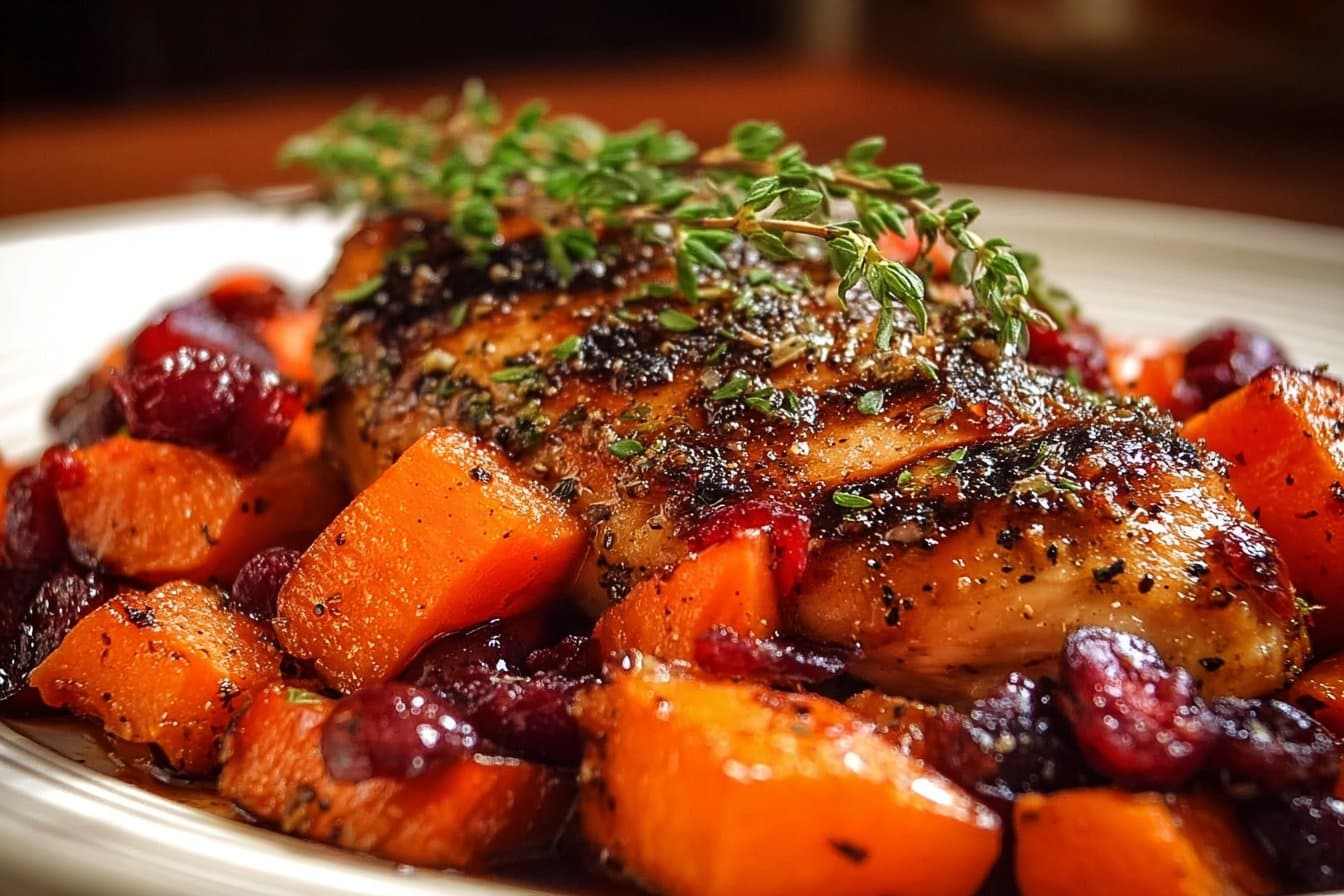 Cranberry Glazed Chicken with Carrots & Sweet Potatoes
