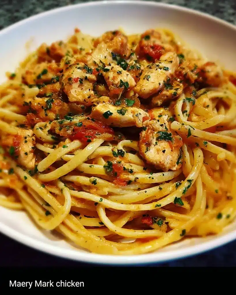 Delicious Marry Me Chicken Pasta with creamy sauce and herbs