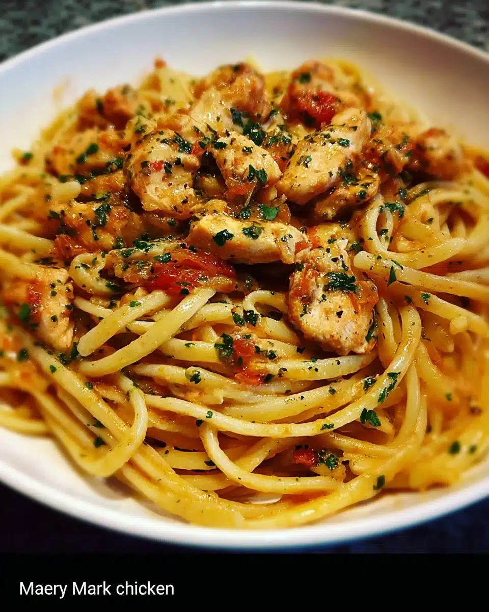 Delicious Marry Me Chicken Pasta with creamy sauce and herbs