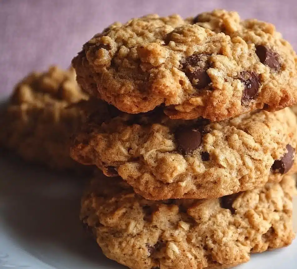 Baked oatmeal peanut butter chocolate chip cookies on a plate