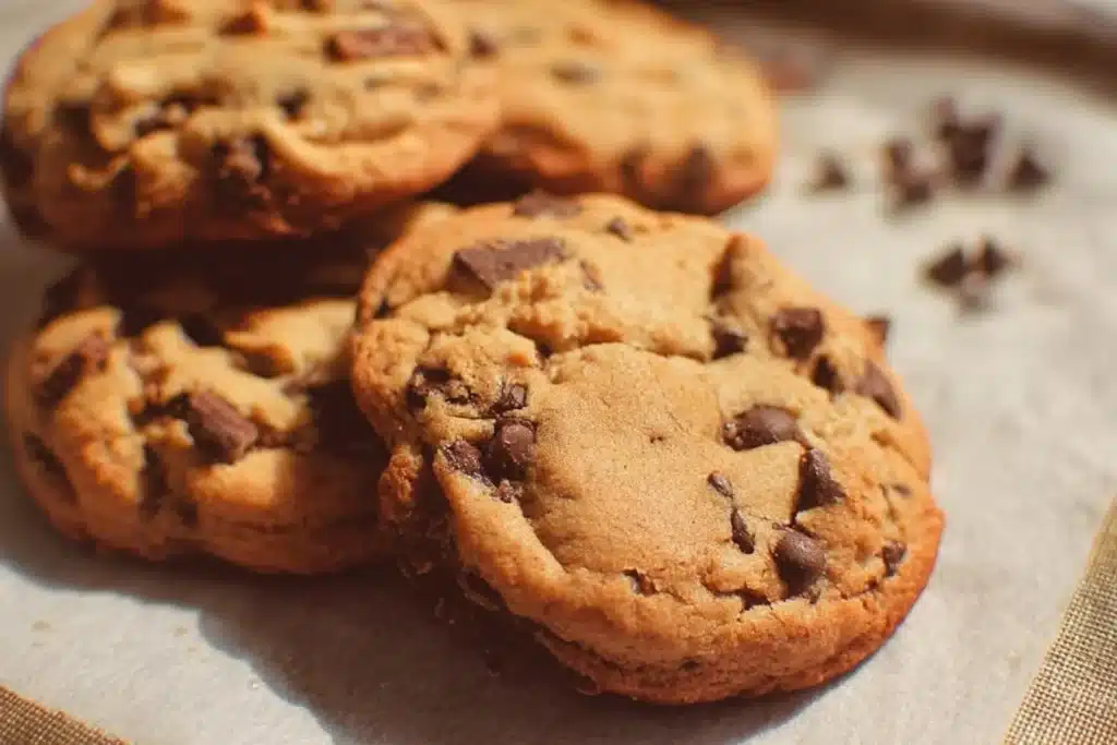 Delicious Peanut Butter Chocolate Chip Cookies on a rustic wooden table