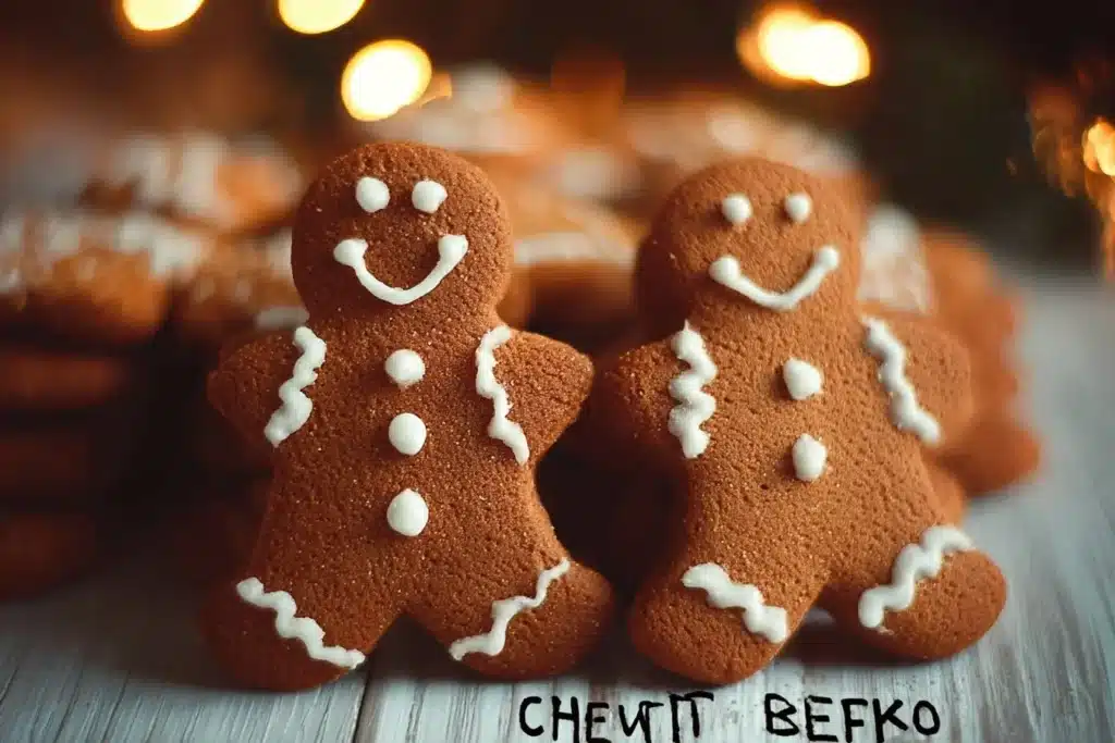 Soft and chewy gingerbread men cookies decorated for the holidays