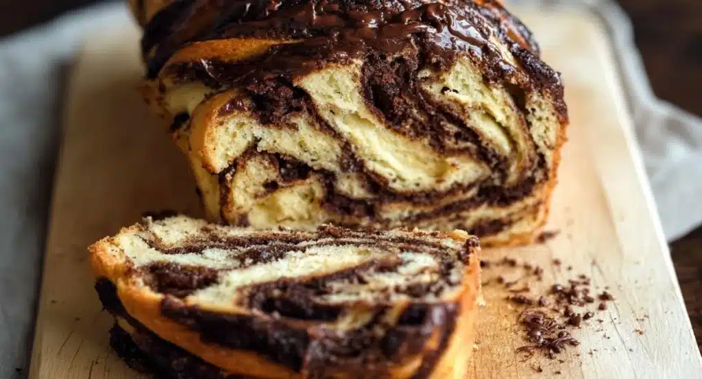 Freshly baked Sourdough Babka with chocolate filling
