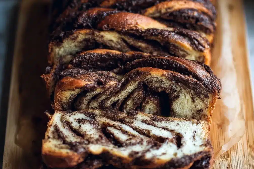 Delicious Sourdough Chocolate Babka with rich chocolate filling and a golden crust
