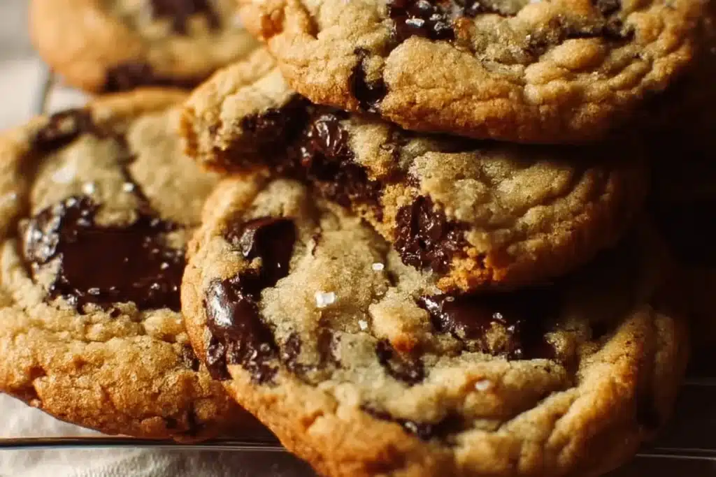 Delicious sourdough chocolate chip cookies on a plate