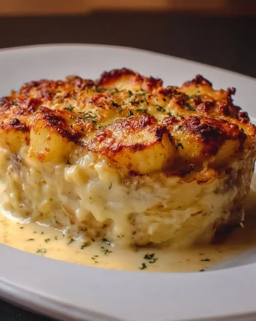 Creamy Steakhouse Potatoes Romanoff with cheese and herbs