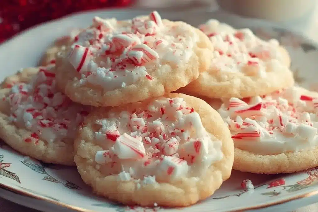 Delicious white peppermint cookies topped with crushed candy canes