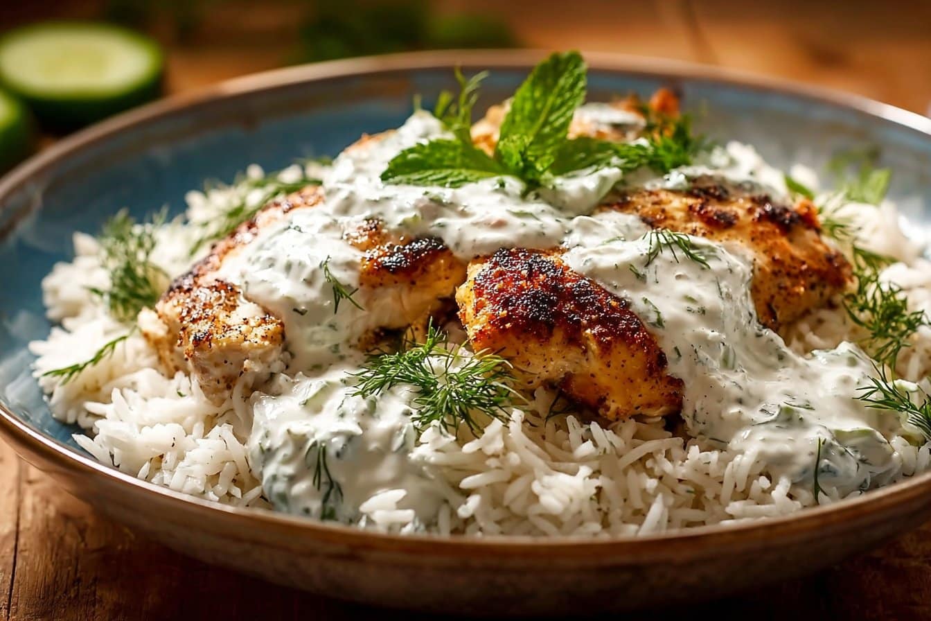 Dump-and-Bake Chicken Tzatziki with Rice