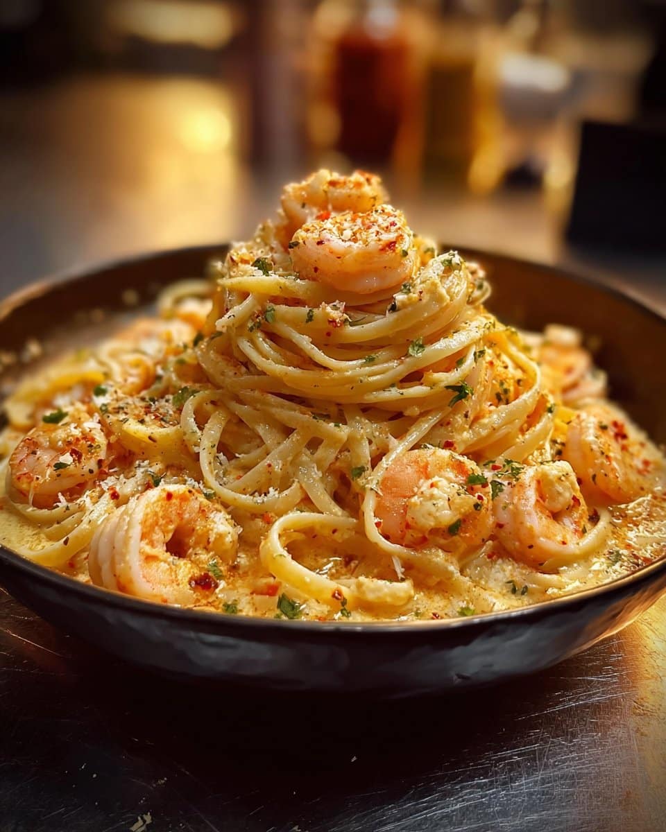Creamy Cajun Shrimp Pasta Volcano