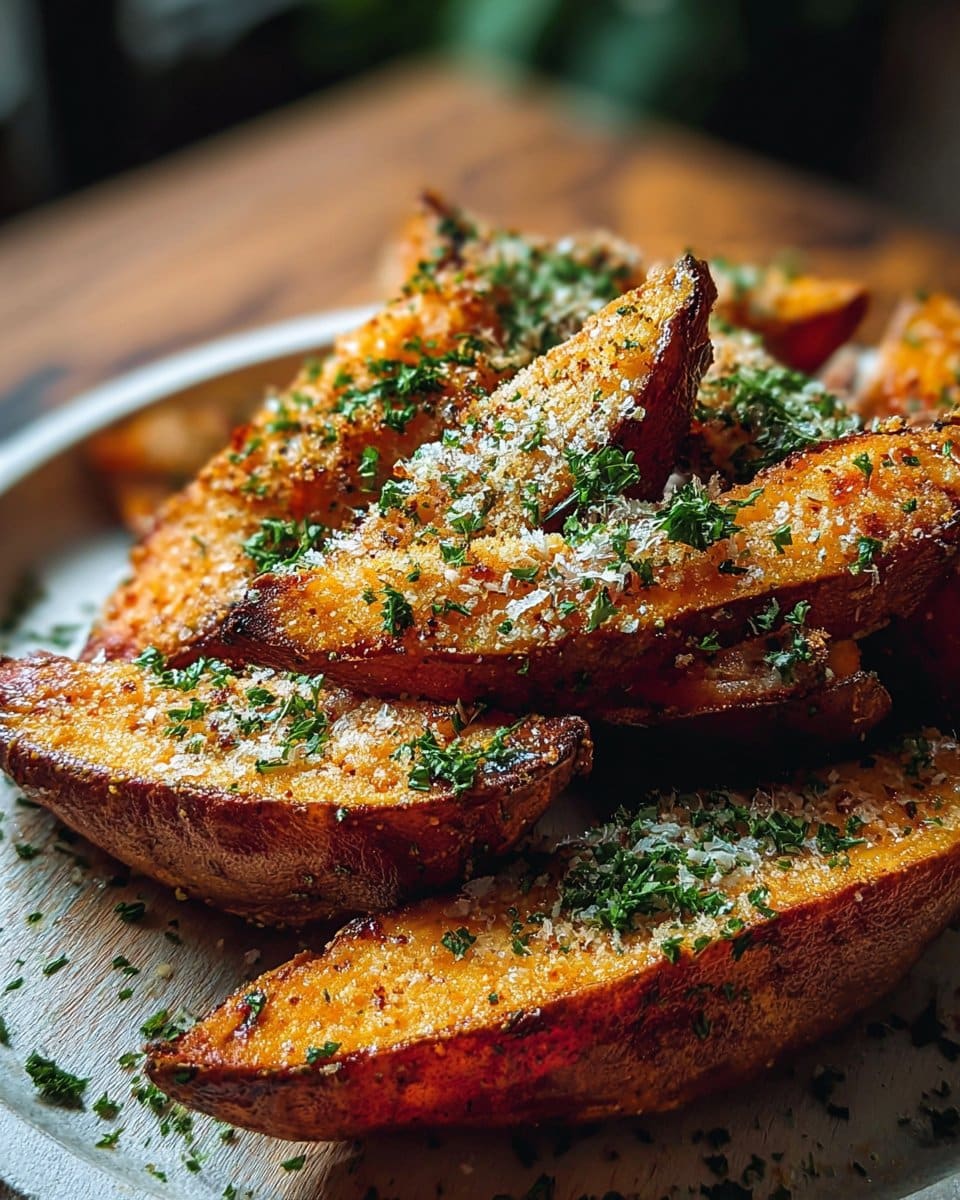 Garlic Parmesan Sweet Potato Wedges