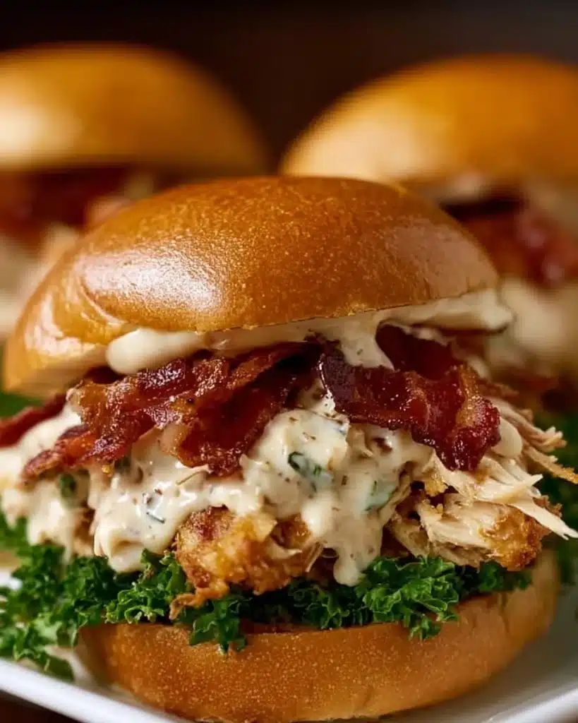 Cream cheese bacon ranch chicken sandwich with crispy bacon and fresh ingredients