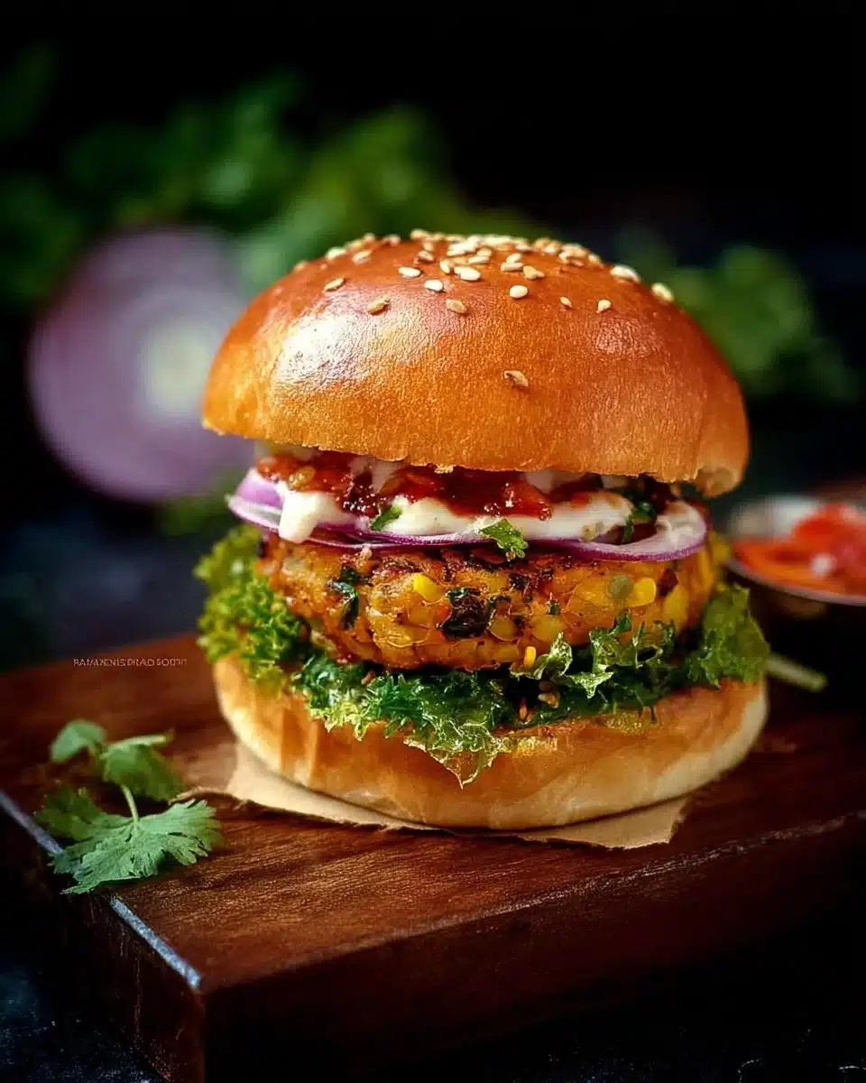 Delicious Aloo Tikki Burger with crispy potato patty and fresh toppings