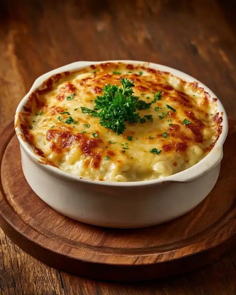 Delicious Au Gratin Potatoes topped with melted cheese and a golden crust