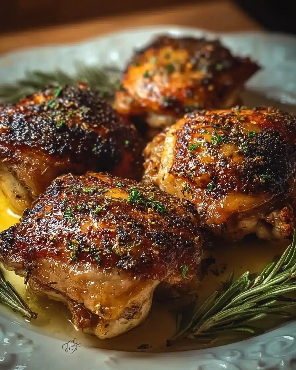 Deliciously baked chicken thighs seasoned and ready to serve.