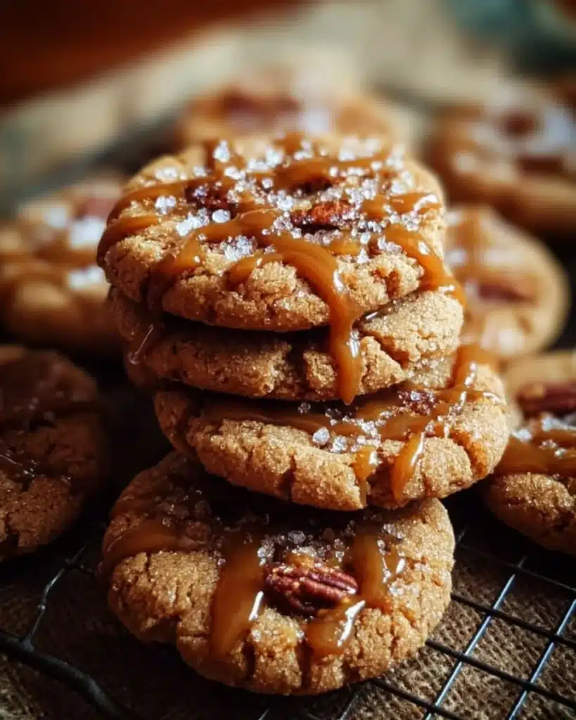 Soft and chewy Brown Sugar Cinnamon Caramel Cookies on a plate