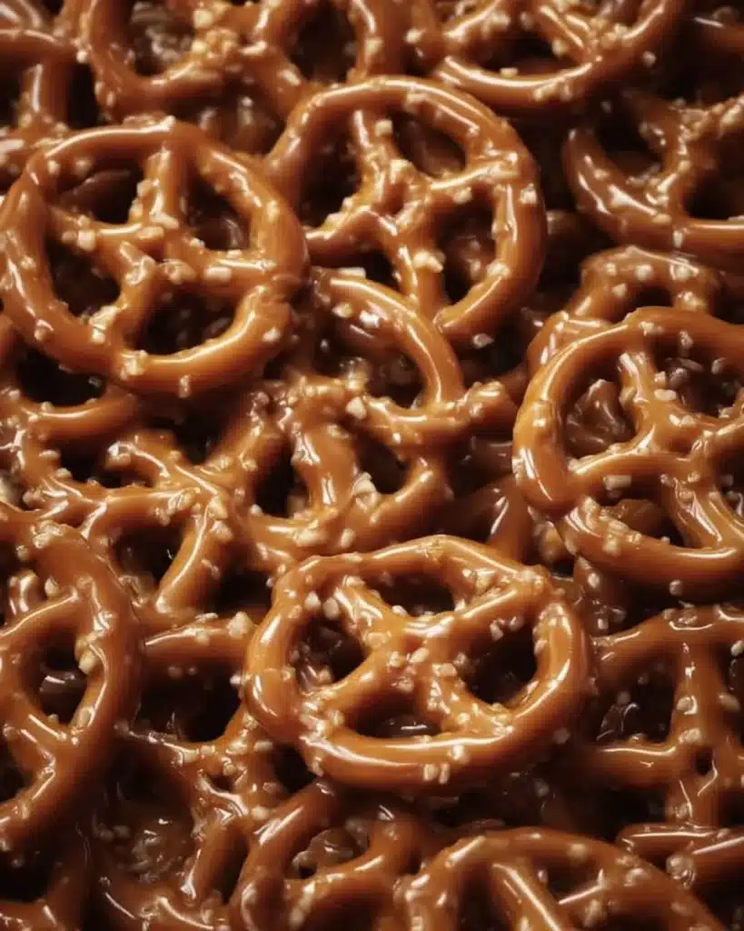 Delicious butter toffee pretzels coated in sweet toffee and sprinkled with salt