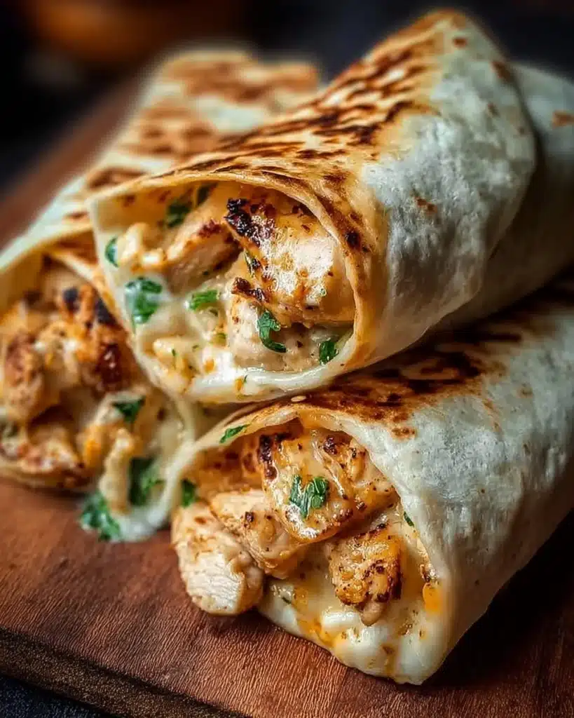 Cheesy chicken garlic wraps with fresh ingredients for a tasty meal