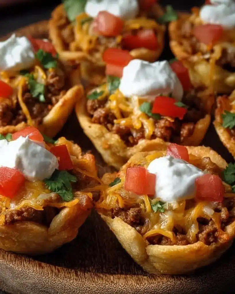 Delicious cheesy taco cups served on a platter