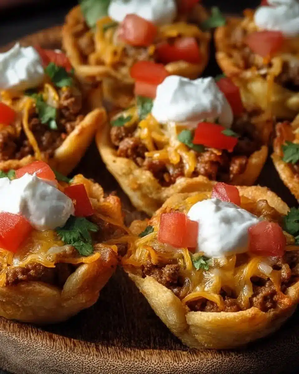Delicious cheesy taco cups served on a platter