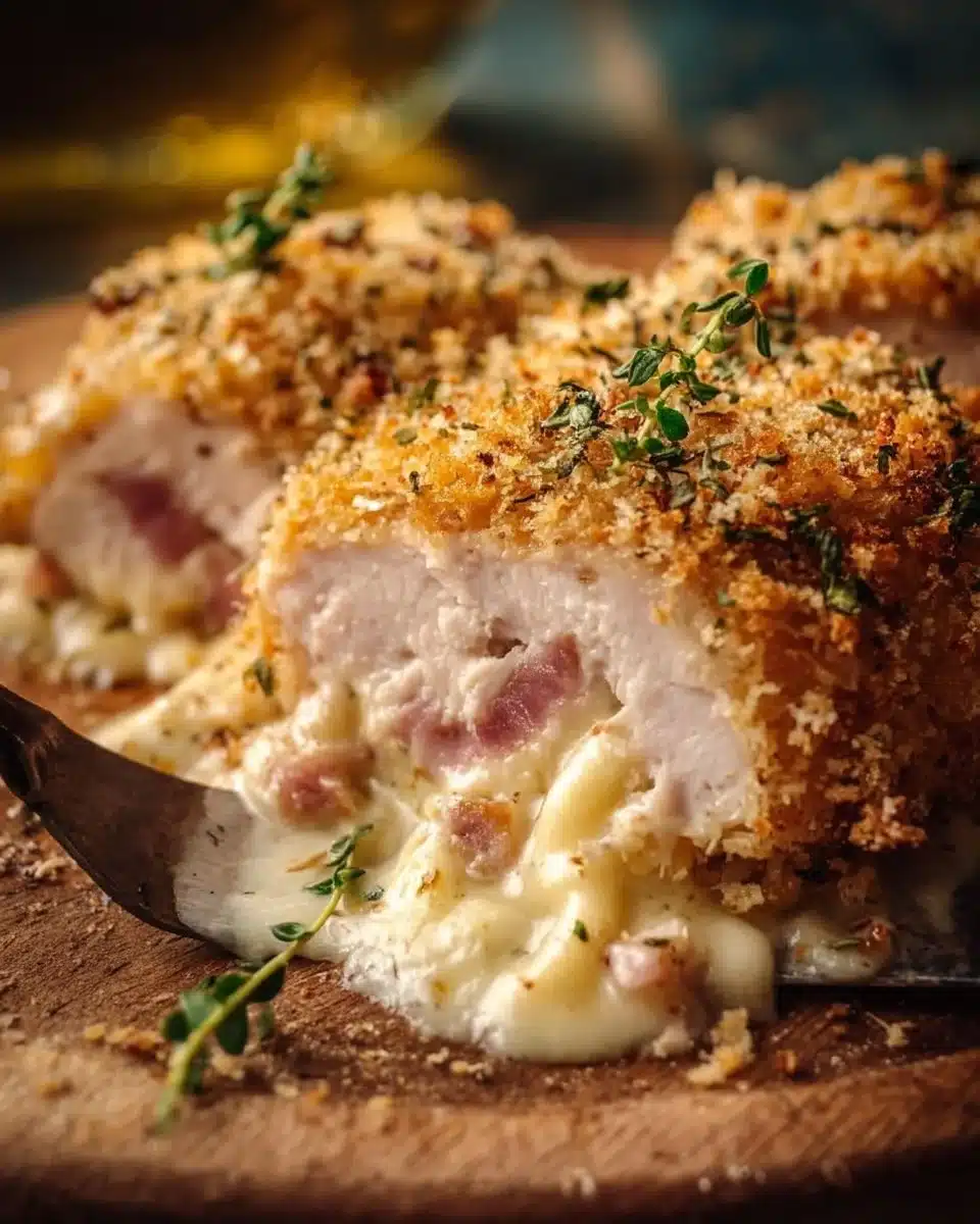 Chicken Blue Ribbon Casserole freshly baked and served in a dish