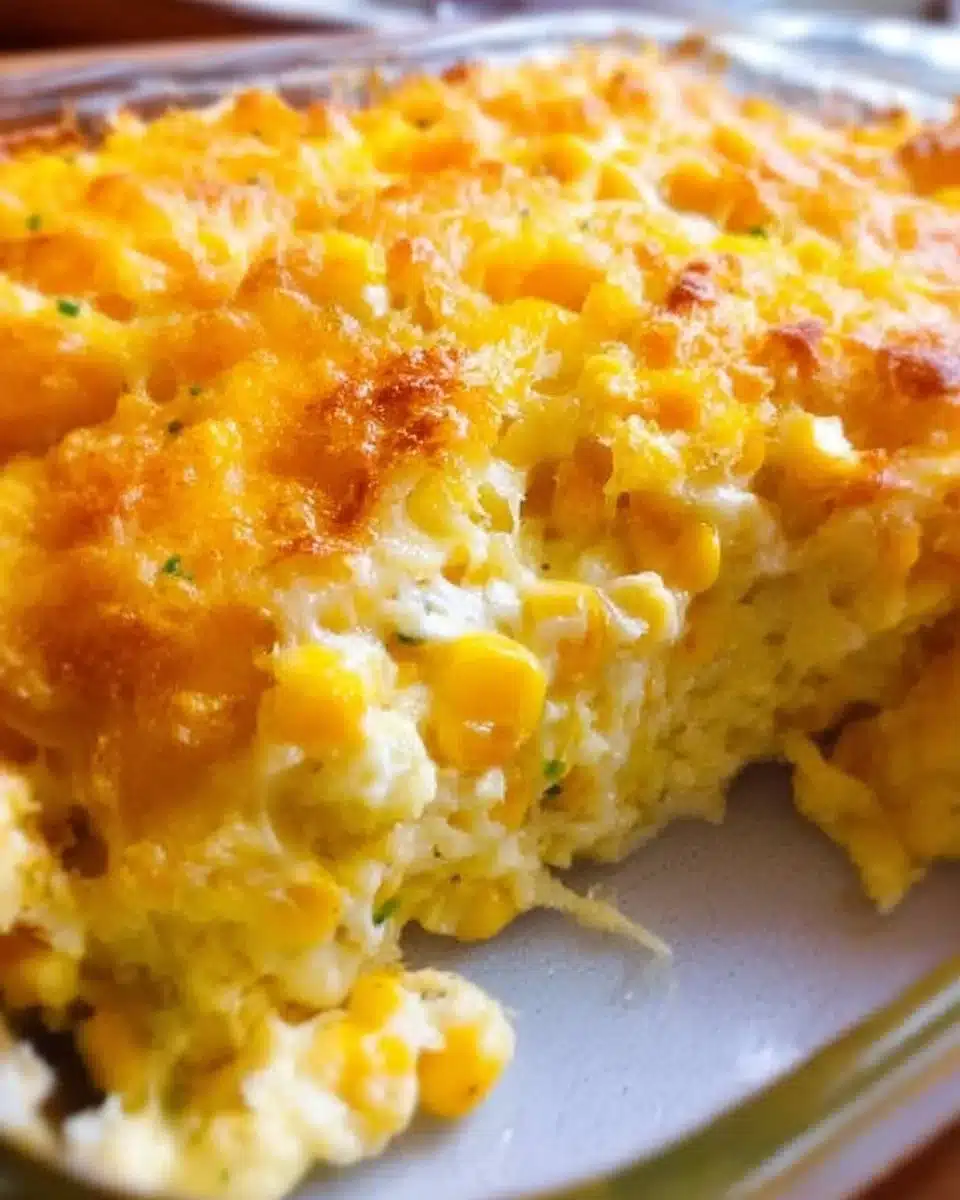 Delicious cream cheese corn casserole baked to golden perfection