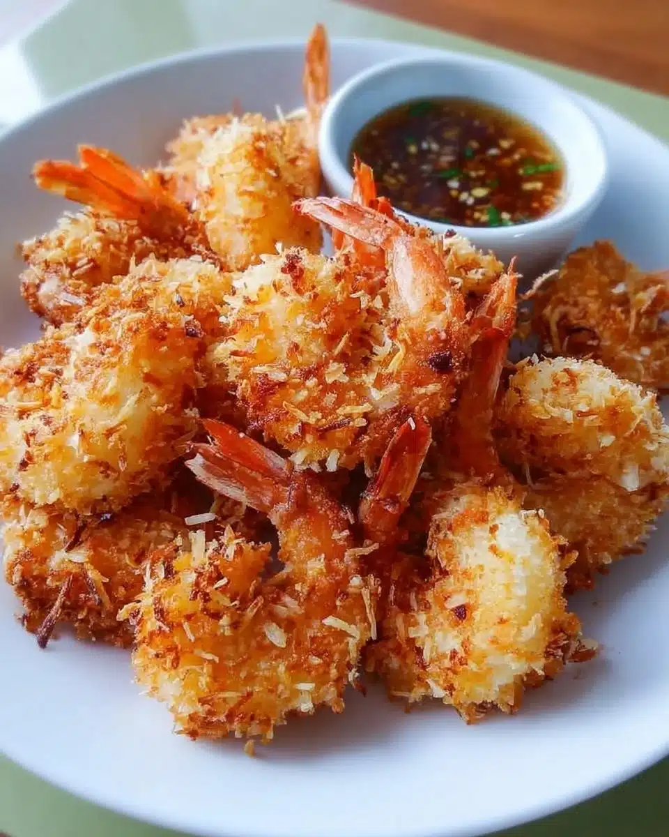 Crispy baked coconut shrimp served with dipping sauce