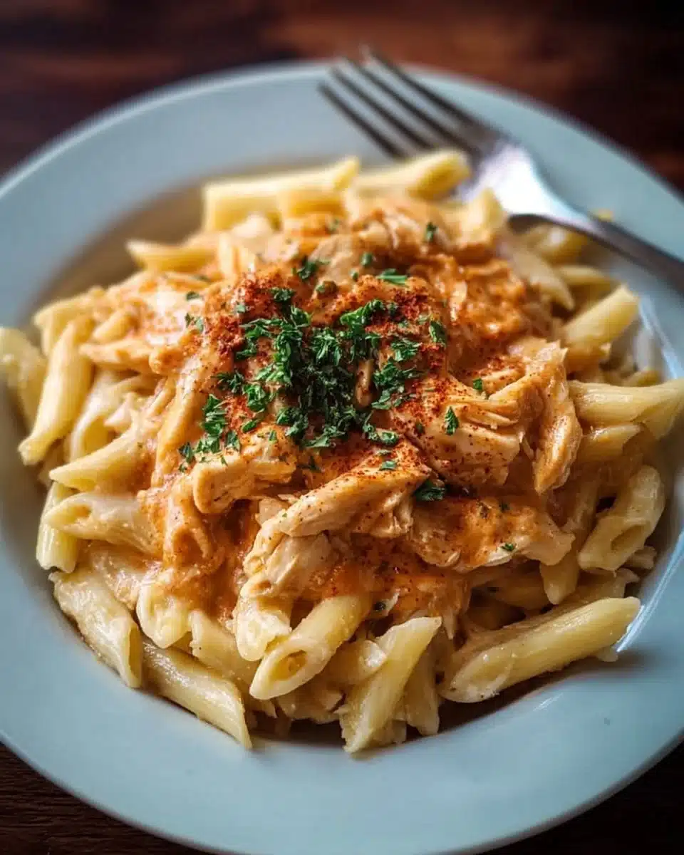 Delicious bowl of Crockpot Chicken Pasta with fresh ingredients.
