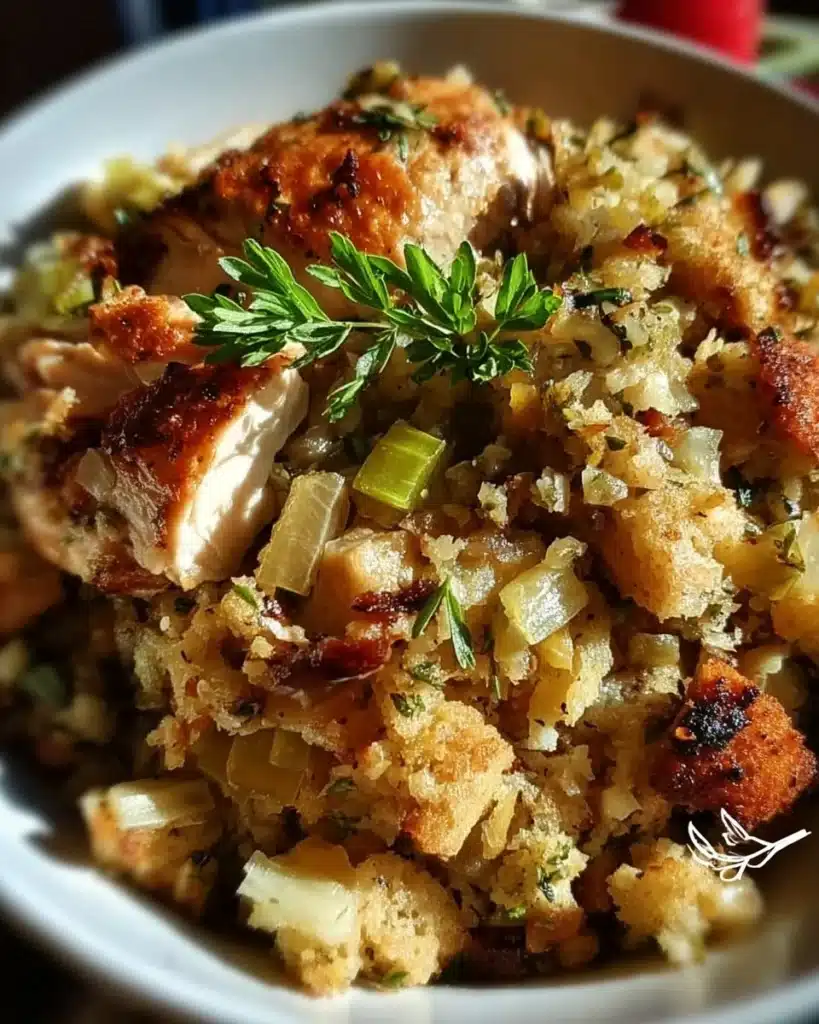 Delicious Crockpot Chicken served with stuffing
