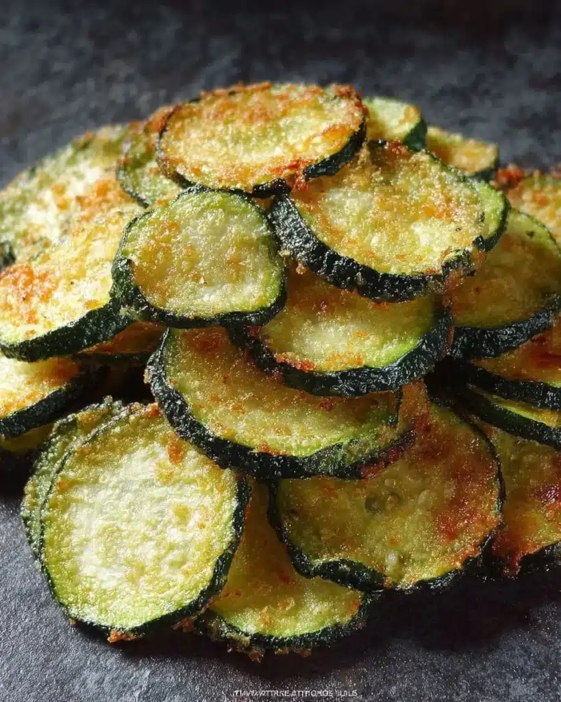 Baked crunchy zucchini chips served in a bowl.