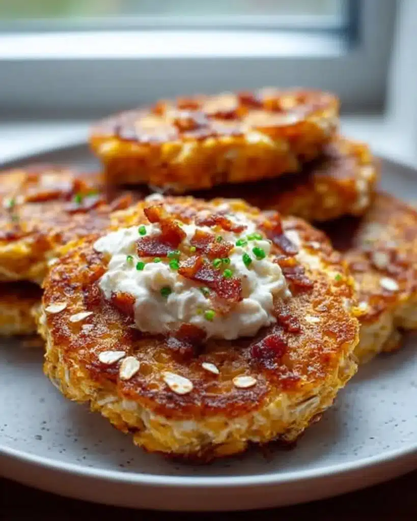 A plate of delicious non-alcoholic quark oat fritters garnished with herbs.