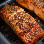 Easy air fryer salmon fillet cooked to perfection in an air fryer.