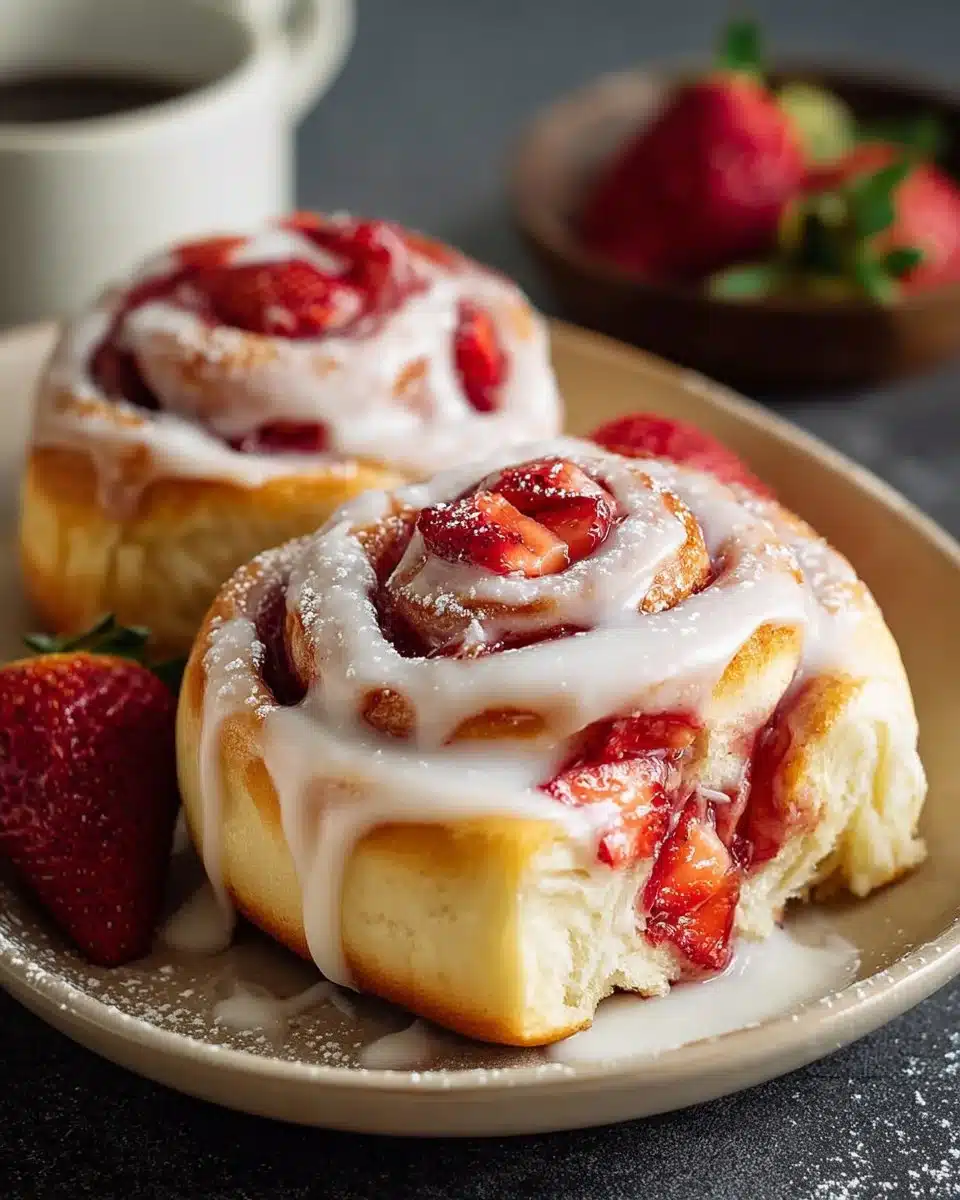 Easy Strawberry Cheesecake Cinnabon Rolls fresh out of the oven