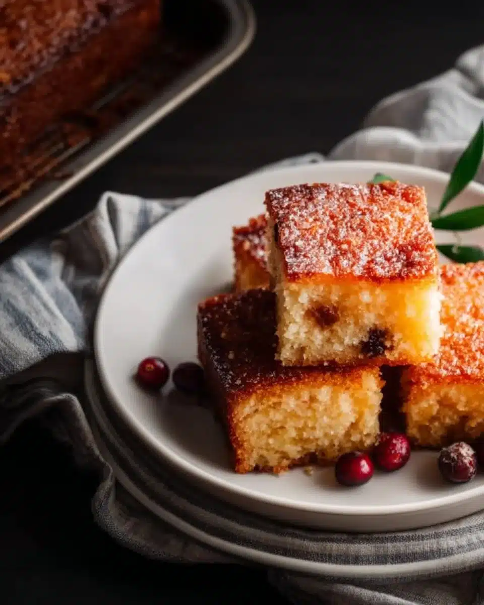 A delicious Cranberry Christmas Cake topped with festive decorations.