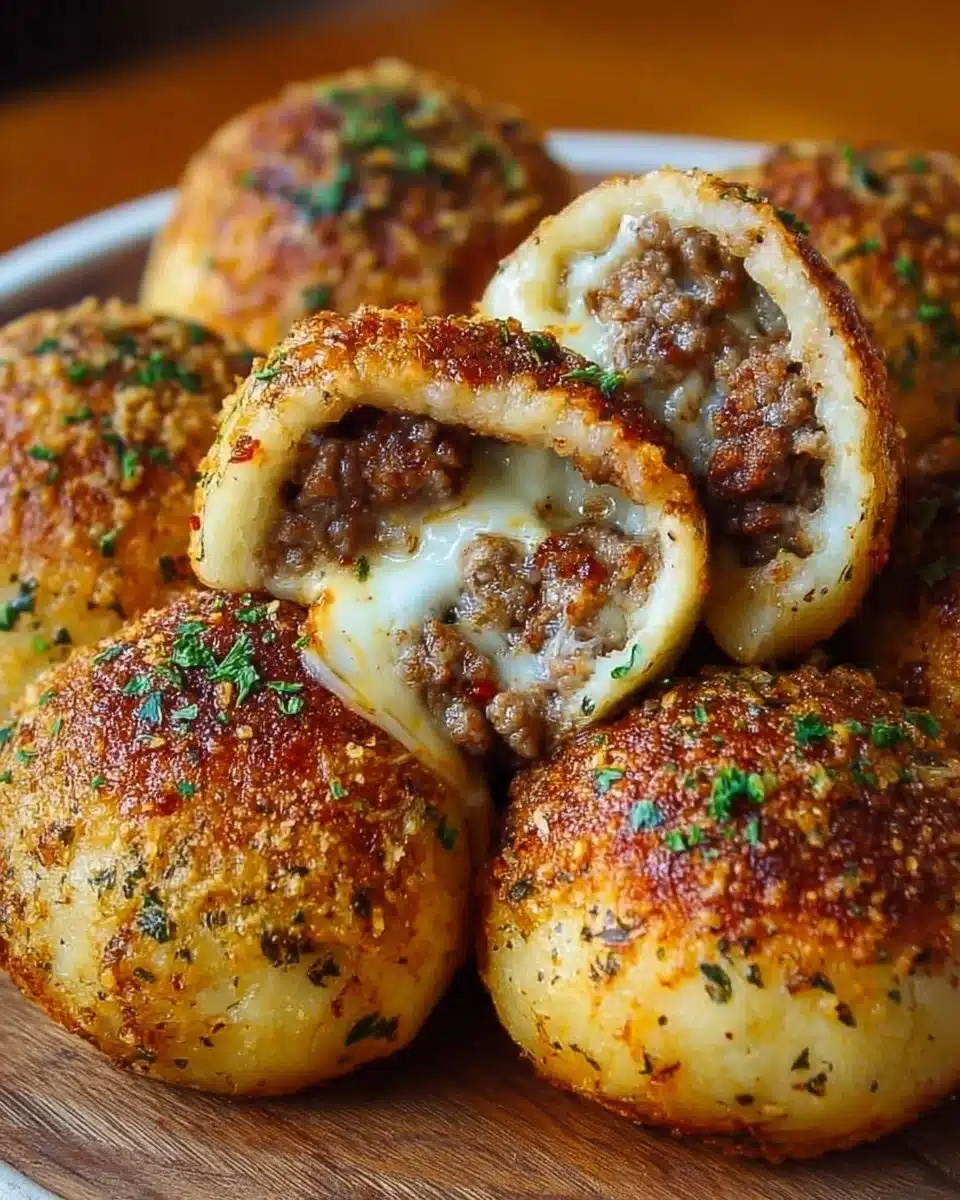 Garlic Parmesan Cheeseburger Bombs fresh out of the oven deliciously stuffed