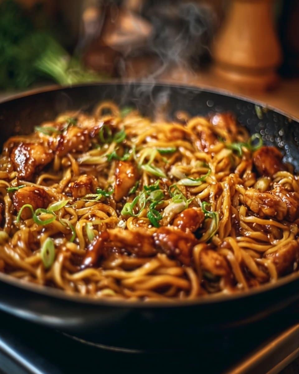 Sticky Garlic Chicken Noodles Recipe